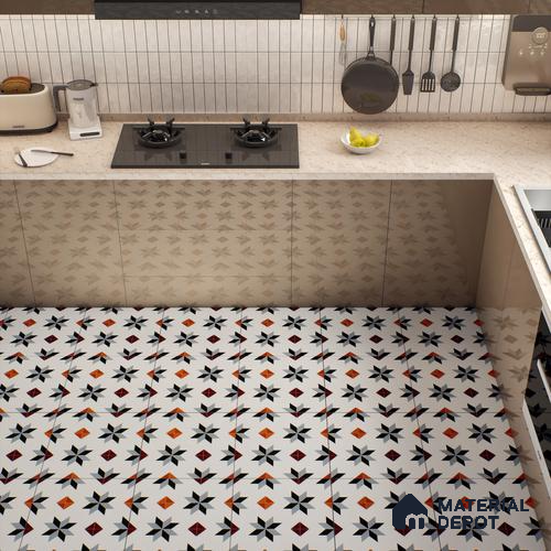 Moroccan Wall & Floor Tile TL 00243 Orange & White 1 ft x 1 ft Matte Finish Ceramic Tile - 9 mm | Suitable For Kitchen, Bathroom, Dining Area | Please Expect a Slight Variation of Pattern