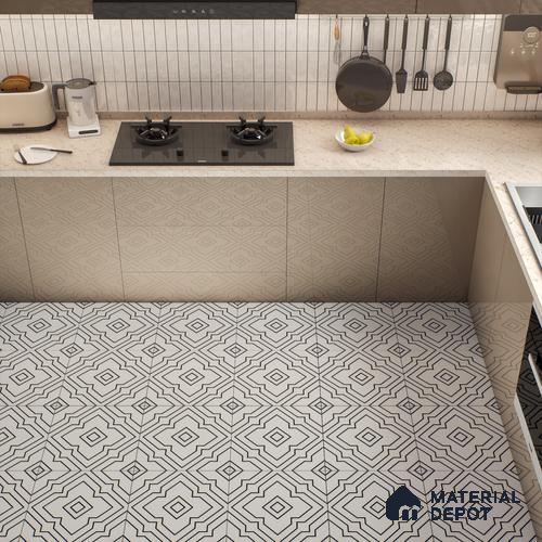 Moroccan Wall & Floor Athangudi Tile TL 00246 White 1 ft x 1 ft Matte Finish Ceramic Tile - 9 mm | Suitable For Kitchen, Bathroom, Dining Area | Please Expect a Slight Variation of Pattern