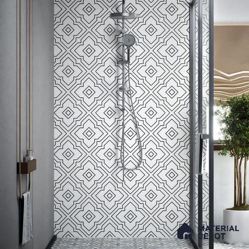 Moroccan Wall & Floor Athangudi Tile TL 00246 White 1 ft x 1 ft Matte Finish Ceramic Tile - 9 mm | Suitable For Kitchen, Bathroom, Dining Area | Please Expect a Slight Variation of Pattern