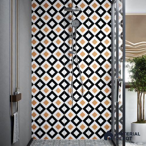 Moroccan Floor & Wall Tile TL 00253 Noir Yellow 1 ft x 1 ft Matte Finish Ceramic Tile - 9 mm | Suitable For Kitchen, Bathroom, Dining Area | Please Expect a Slight Variation of Pattern