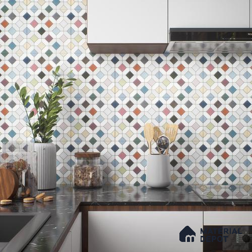 Moroccan Floor & Wall Tile TL 04370 Vibrant Dusk 1 ft x 1 ft Matte Finish Ceramic Tile - 9 mm | Suitable For Kitchen, Bathroom, Dining Area | Please Expect a Slight Variation of Pattern