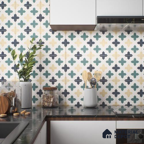 Moroccan Floor & Wall Tile TL 04371 Yellow & Green 1 ft x 1 ft Matte Finish Ceramic Tile - 9 mm | Suitable For Kitchen, Bathroom, Dining Area | Please Expect a Slight Variation of Pattern