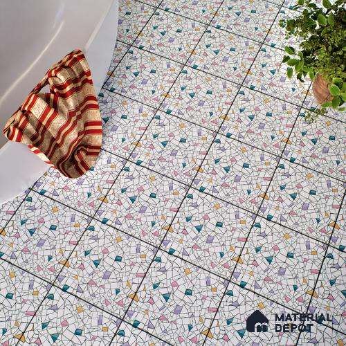 Moroccan Floor & Wall Tile TL 04374 Vibrant Terazzo 1 ft x 1 ft Matte Finish Ceramic Tile - 9 mm | Suitable For Kitchen, Bathroom, Dining Area | Please Expect a Slight Variation of Pattern