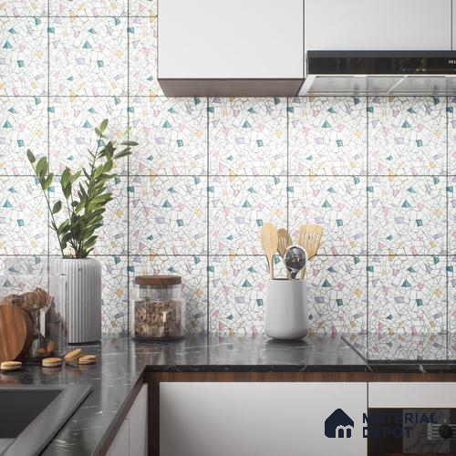 Moroccan Floor & Wall Tile TL 04374 Vibrant Terazzo 1 ft x 1 ft Matte Finish Ceramic Tile - 9 mm | Suitable For Kitchen, Bathroom, Dining Area | Please Expect a Slight Variation of Pattern