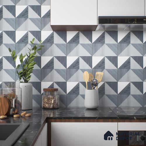 Moroccan Floor & Wall Tile TL 04376 B Sliced Blue Wood 1 ft x 1 ft Matte Finish Ceramic Tile - 9 mm | Random Design | Suitable For Kitchen, Bathroom, Dining Area | Please Expect a Slight Variation of Pattern