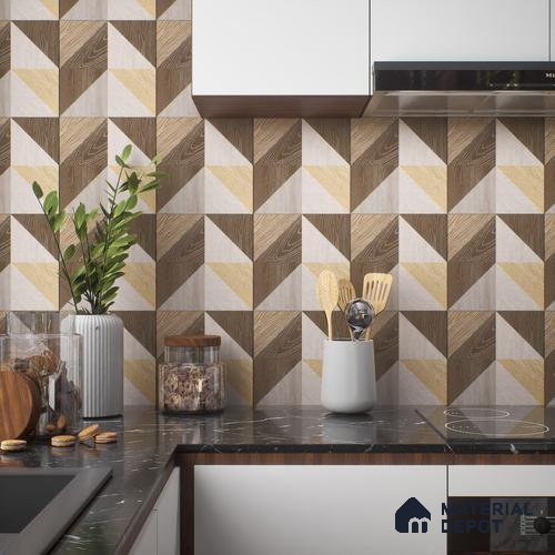 Moroccan Floor & Wall Tile TL 04376 Sliced Brown Wood 1 ft x 1 ft Matte Finish Ceramic Tile - 9 mm | Random Design | Suitable For Kitchen, Bathroom, Dining Area | Please Expect a Slight Variation of Pattern
