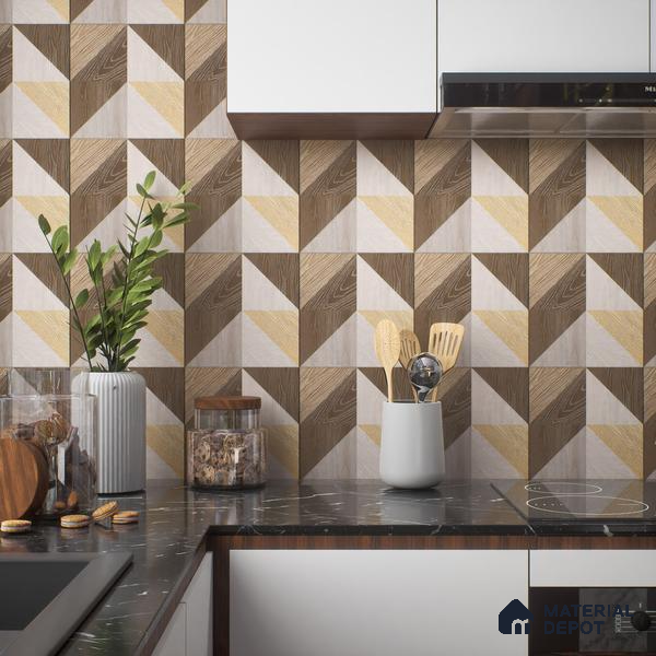 Moroccan Floor & Wall Tile TL 04376 Sliced Brown Wood 1 ft x 1 ft Matte Finish Ceramic Tile - 9 mm | Random Design | Suitable For Kitchen, Bathroom, Dining Area | Please Expect a Slight Variation of Pattern