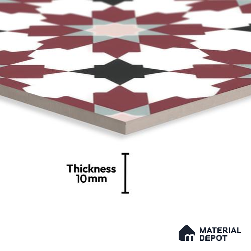Moroccan Floor & Wall Tile TL 00257 Dark Purple 1 ft x 1 ft Matte Finish Ceramic Tile - 9 mm | Suitable For Kitchen, Bathroom, Dining Area | Please Expect a Slight Variation of Pattern