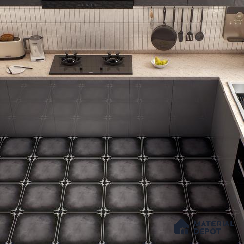 Kitchen Floor & Wall Tile TL 04380 C Simplic Black 1 ft x 1 ft Matte Finish Ceramic Tile - 9 mm | Suitable For Kitchen, Bathroom, Dining Area | Please Expect a Slight Variation of Pattern