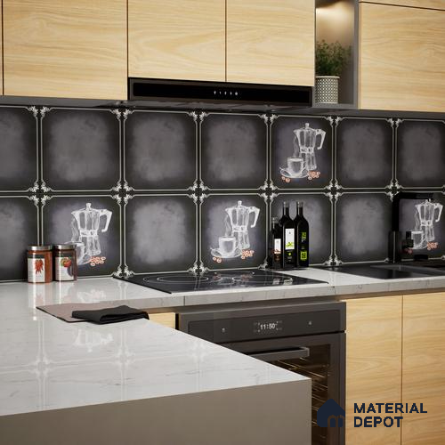 Kitchen Wall Tile TL 04380 D Simplic Kettle Black 1 ft x 1 ft Matte Finish Ceramic Tile - 9 mm | Random Design | Suitable For Kitchen, Bathroom, Dining Area | Please Expect a Slight Variation of Pattern