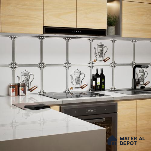 Kitchen Wall & Floor Tile TL 04380 Simplic White 1 ft x 1 ft Matte Finish Ceramic Tile - 9 mm | Suitable For Kitchen, Bathroom, Dining Area | Please Expect a Slight Variation of Pattern