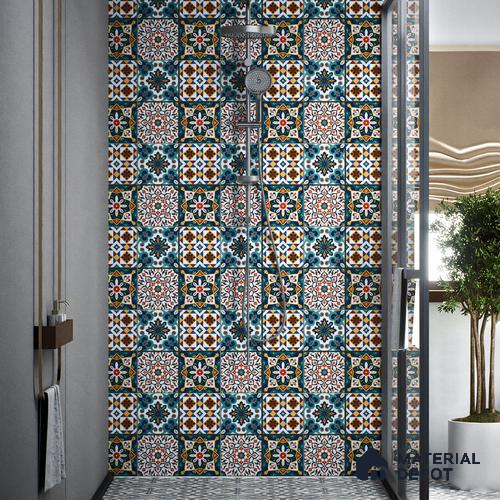 Moroccan Floor & Wall Tile TL 04381 Mor Dark Blue 1 ft x 1 ft Matte Finish Ceramic Tile - 9 mm | Suitable For Kitchen, Bathroom, Dining Area | Please Expect a Slight Variation of Pattern