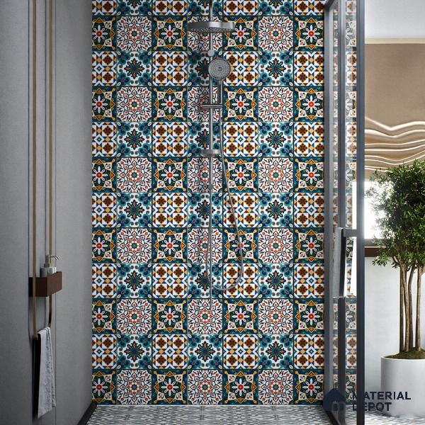 Moroccan Floor & Wall Tile TL 04381 Mor Dark Blue 1 ft x 1 ft Matte Finish Ceramic Tile - 9 mm | Suitable For Kitchen, Bathroom, Dining Area | Please Expect a Slight Variation of Pattern