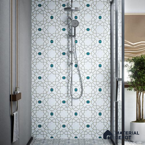 Moroccan Floor & Wall Tile TL 04382 Thread White 1 ft x 1 ft Matte Finish Ceramic Tile - 9 mm | Suitable For Kitchen, Bathroom, Dining Area | Please Expect a Slight Variation of Pattern