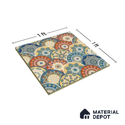 Moroccan Floor & Wall Tile TL 04384 Jaipuri Orange 1 ft x 1 ft Matte Finish Ceramic Tile - 9 mm | Suitable For Kitchen, Bathroom, Dining Area | Please Expect a Slight Variation of Pattern
