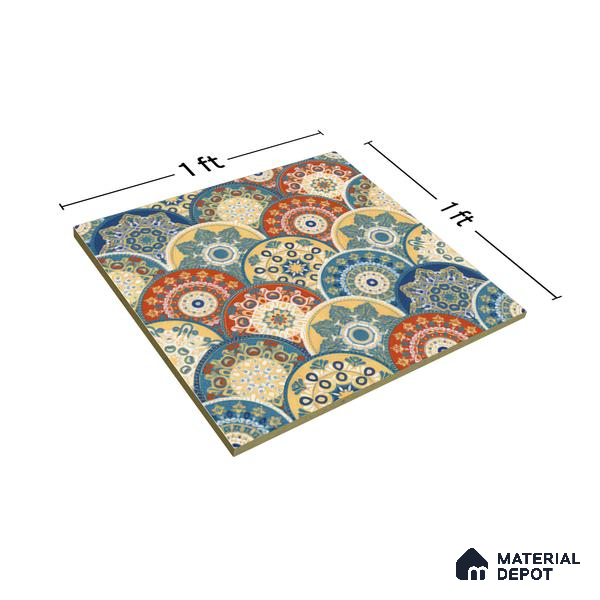 Moroccan Floor & Wall Tile TL 04384 Jaipuri Orange 1 ft x 1 ft Matte Finish Ceramic Tile - 9 mm | Suitable For Kitchen, Bathroom, Dining Area | Please Expect a Slight Variation of Pattern