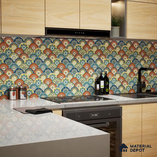 Moroccan Floor & Wall Tile TL 04384 Jaipuri Orange 1 ft x 1 ft Matte Finish Ceramic Tile - 9 mm | Suitable For Kitchen, Bathroom, Dining Area | Please Expect a Slight Variation of Pattern