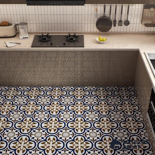 Moroccan Floor & Wall Tile TL 04388 Reverse Floral 1 ft x 1 ft Matte Finish Ceramic Tile - 9 mm | Suitable For Kitchen, Bathroom, Dining Area | Please Expect a Slight Variation of Pattern