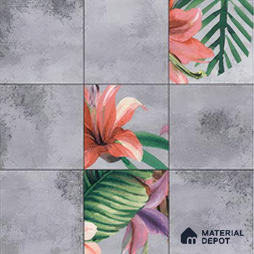Moroccan Floor & Wall Tile TL 04389 Cement Floral 1 ft x 1 ft Matte Finish Ceramic Tile - 9 mm | Suitable For Kitchen, Bathroom, Dining Area | Please Expect a Slight Variation of Pattern