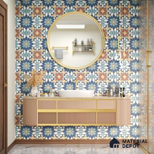 Moroccan Wall & Floor Tile TL 04921 Base & Bloom Decor Solid Blue 1 ft x 1 ft Ceramic Matte Finish - 9 mm | Suitable for Bathroom, Kitchen, Dining Area | Please Expect a Slight Variation of Pattern