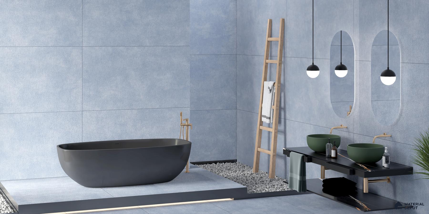 Serene Bathroom with Natural Textured Stone Finish | Material Depot