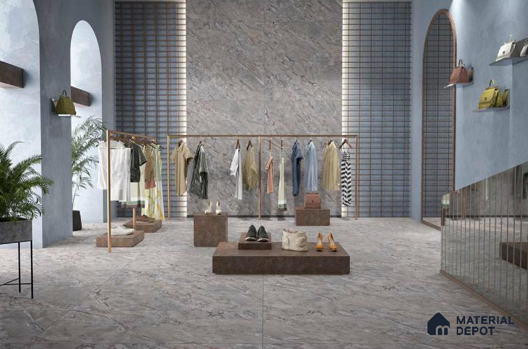 Stone Floor & Wall Tile TL 04444 Amazon Grey Stone 4 ft x 2 ft Digital Punch Matte Finish Vitrified Tile - 9 mm | 4 Random Design | Suitable For Living Room, Bedroom, Bathroom