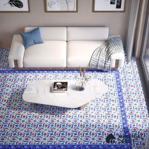 Moroccan Carpet Floor Tile TL 03046 A Corner 1 ft x 1 ft Matte Finish Digital Ceramic Tile - 9.5 mm | Suitable For Living Room, Kitchen, Bathroom | Please Expect a Slight Variation of Pattern
