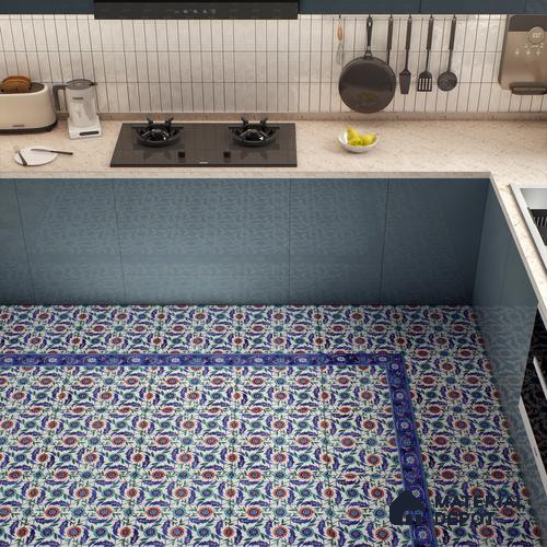 Moroccan Carpet Floor Tile TL 03046 B Border 1 ft x 1 ft Matte Finish  Digital Ceramic Tile - 9.5 mm | Suitable For Living Room, Kitchen, Bathroom | Please Expect a Slight Variation of Pattern