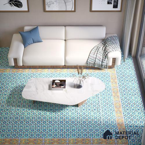 Moroccan Carpet Floor Tile TL 03049 B Border 1 ft x 1 ft Matte Finish Digital Ceramic Tile - 9.5 mm | Suitable For Living Room, Kitchen, Bathroom | Please Expect a Slight Variation of Pattern