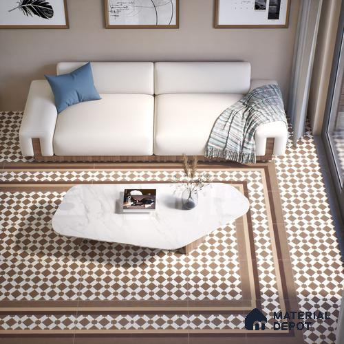 Moroccan Carpet Floor Tile TL 03079 A Corner 1 ft x 1 ft Matte Finish Digital Ceramic Tile - 9.5 mm | Suitable For Living Room, Kitchen, Bathroom | Please Expect a Slight Variation of Pattern