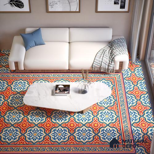 Moroccan Carpet Tile TL 03080 B Border 1 ft x 1 ft Matte Finish Digital Ceramic Tile - 9.5 mm | Suitable For Living Room, Kitchen, Bathroom | Please Expect a Slight Variation of Pattern