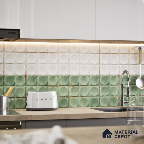 Faux Subway Wall Tile TL 04918 E Esfera Base Circle Satvario Verde 1 ft x 1 ft Ceramic Matte Finish - 9 mm | Suitable for Highlighter Walls, Foyer, Bathroom, Kitchen Wall & Backsplashes | Please Expect a Slight Variation of Pattern