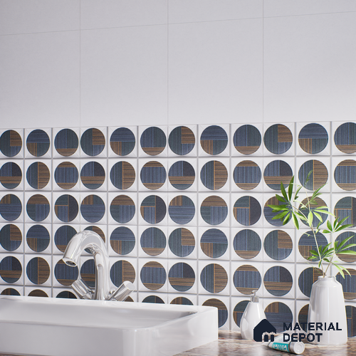 Faux Subway Wall Tile TL 04918 Esfera Decor 1 Circle Nero Pallido 1 ft x 1 ft Ceramic Matte Finish - 9 mm | Suitable for Highlighter Walls, Foyer, Bathroom, Kitchen Wall & Backsplashes | Please Expect a Slight Variation of Pattern