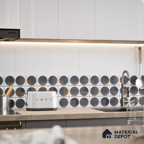 Faux Subway Wall Tile TL 04918 Esfera Decor 1 Circle Nero Pallido 1 ft x 1 ft Ceramic Matte Finish - 9 mm | Suitable for Highlighter Walls, Foyer, Bathroom, Kitchen Wall & Backsplashes | Please Expect a Slight Variation of Pattern