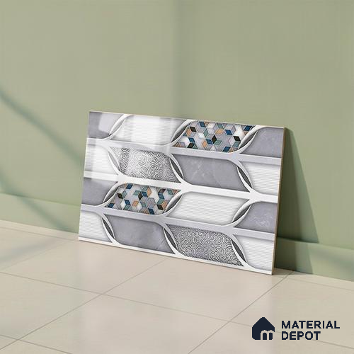 TL 01923 B Grayscale Grey Highlighter 18 x 12 inch Glossy Finish Ceramic Wall Tile - 6 mm