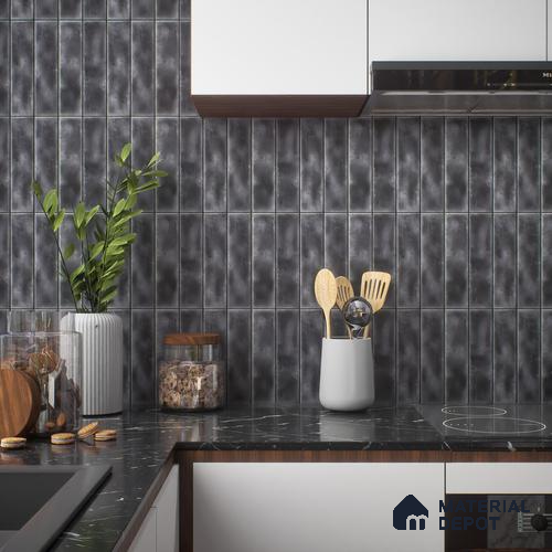 Faux Subway Wall Tile TL 04393 E Artefic Noir Black 1 ft x 1 ft Matte Finish Ceramic Tile - 9 mm | Suitable For Kitchen, Bathroom, Dining Area | Please Expect a Slight Variation of Pattern