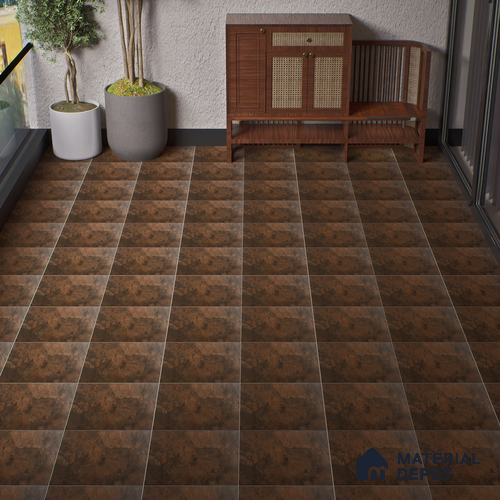 Budget Friendly Stone Look Value for Money Parking Chocolate Brown Floor Tile 16 x 16 inch | TL 00662 B | Vitrified Matte Finish Tile - 12 mm | Suitable For Parking, Outdoor, Balcony & Terrace | Pattern Alignment May Vary | 2-3 mm Spacer is Mandatory