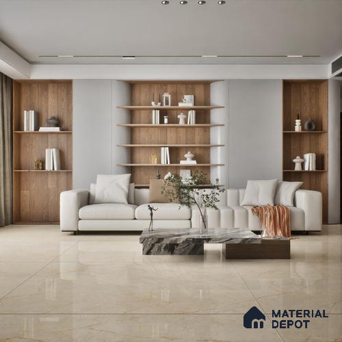 TL 00349 Beige 6 ft x 4 ft Glossy Finish Endless Vitrified Wall & Floor Tile - 9 mm | Adhesive and Spacers Must be Used During Installation