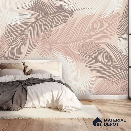 Blush Feather Drift Abstract Serenity Art | WP 03947 Non Woven Matte Finish Tropical Style Premium Customized size Wallpaper | 150 GSM WP01MTF Paper | (MOQ = 30 Sq. Ft.)