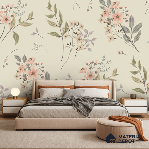 Spring Whisper Blue Hibiscus Bloom Pattern | WP 04133 B Non Woven Matte Finish Florals Style Premium Customized size Wallpaper | 150 GSM WP01MTF Paper | (MOQ = 30 Sq. Ft.)