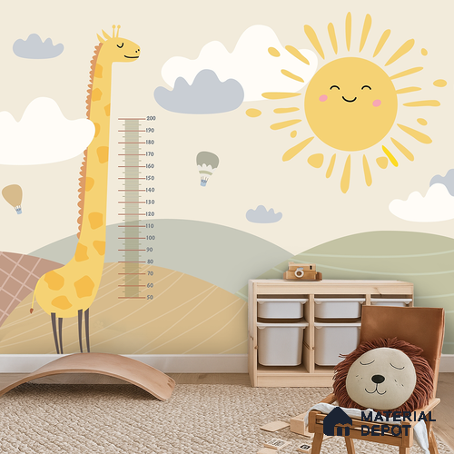 Giraffe Milestone Wall Bright Sunny Day Illustration | WP 04067 B Non Woven Matte Finish Animal Print Style Premium Customized size Wallpaper | 150 GSM WP01MTF Paper | (MOQ = 30 Sq. Ft.)