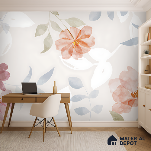 Quiet Botanica Delicate Pink Wildflower Scatter | WP 04128 B Non Woven Matte Finish Florals Style Premium Customized size Wallpaper | 150 GSM WP01MTF Paper | (MOQ = 30 Sq. Ft.)