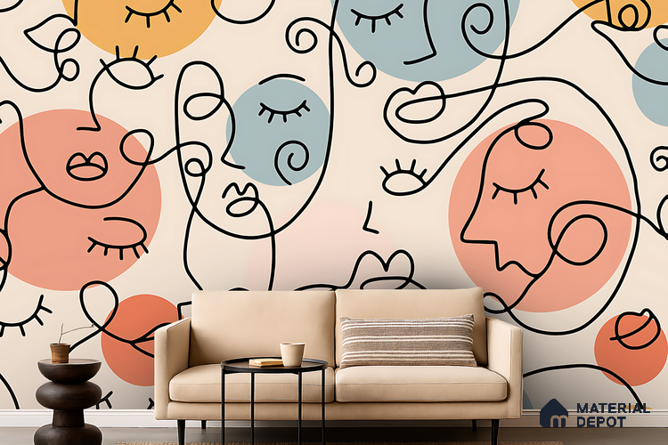 Portrait in Lines | WP 04150 B Non Woven Matte Finish Abstract Style Premium Customized size Wallpaper | 150 GSM WP01MTF Paper | (MOQ = 30 Sq. Ft.) | Design change not possible
