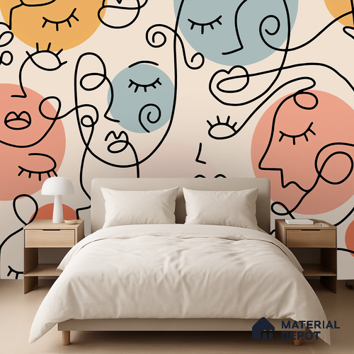 Portrait in Lines | WP 04150 B Non Woven Matte Finish Abstract Style Premium Customized size Wallpaper | 150 GSM WP01MTF Paper | (MOQ = 30 Sq. Ft.) | Design change not possible