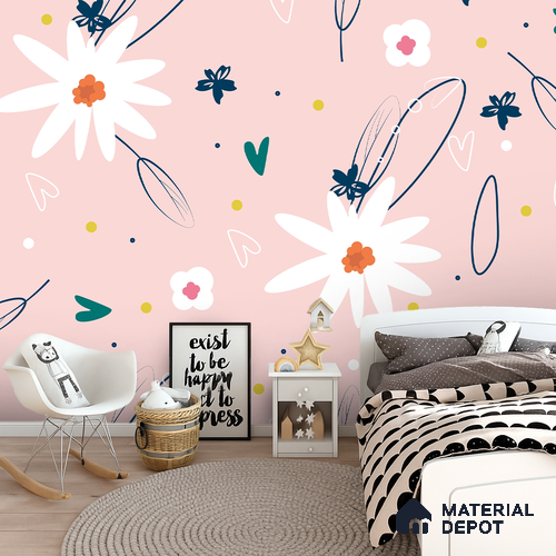 Blooming in Scribbles Handmade Sketch | WP 04056 Canvas Texture Finish Florals Style luxurious Customized size Wallpaper | 250 GSM WP01CNF Paper | (MOQ = 30 Sq. Ft.)