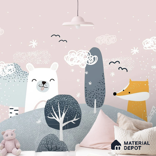 Little Forest Companions Hill Top View | WP 04083 Canvas Texture Finish Nature Style luxurious Customized size Wallpaper | 250 GSM WP01CNF Paper | (MOQ = 30 Sq. Ft.)