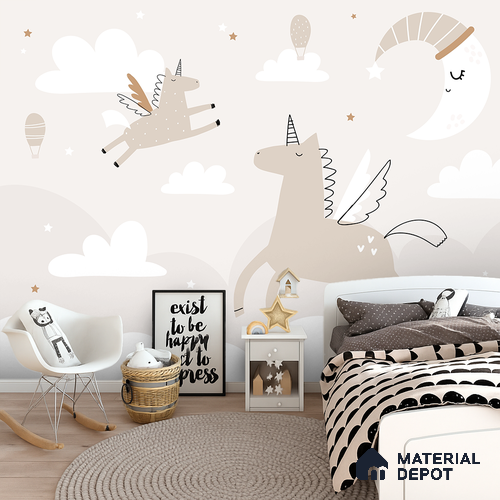 Dreamland Unicorns Magical Art | WP 04201 B Non Woven Matte Finish Animal Print Style Premium Customized size Wallpaper | 150 GSM WP01MTF Paper | (MOQ = 30 Sq. Ft.)