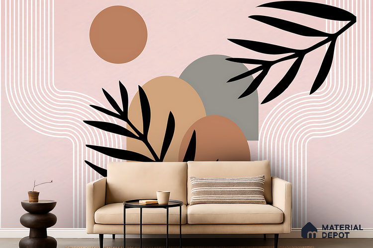 Palm Geometry Muted Pink Poppy Print | WP 04143 B Non Woven Matte Finish Tropical Style Premium Customized size Wallpaper | 150 GSM WP01MTF Paper | (MOQ = 30 Sq. Ft.)