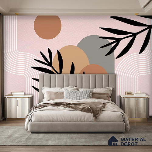 Palm Geometry Muted Pink Poppy Print | WP 04143 B Non Woven Matte Finish Tropical Style Premium Customized size Wallpaper | 150 GSM WP01MTF Paper | (MOQ = 30 Sq. Ft.)