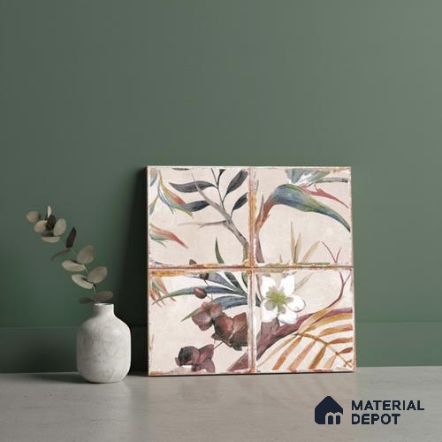 Floral Wall Tile TL 10113 C Antic Rubi Decor-1B (GMH-2) | 1 ft x 1 ft Ceramic Matte Finish - 9 mm | Suitable for Living Room, Bedroom, Terrace, Balcony, Dining | Please Expect a Slight Variation of Pattern